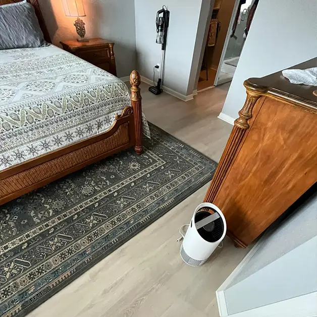 Bedroom after: new wood-look floor