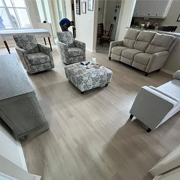 Living room after: new flooring installed